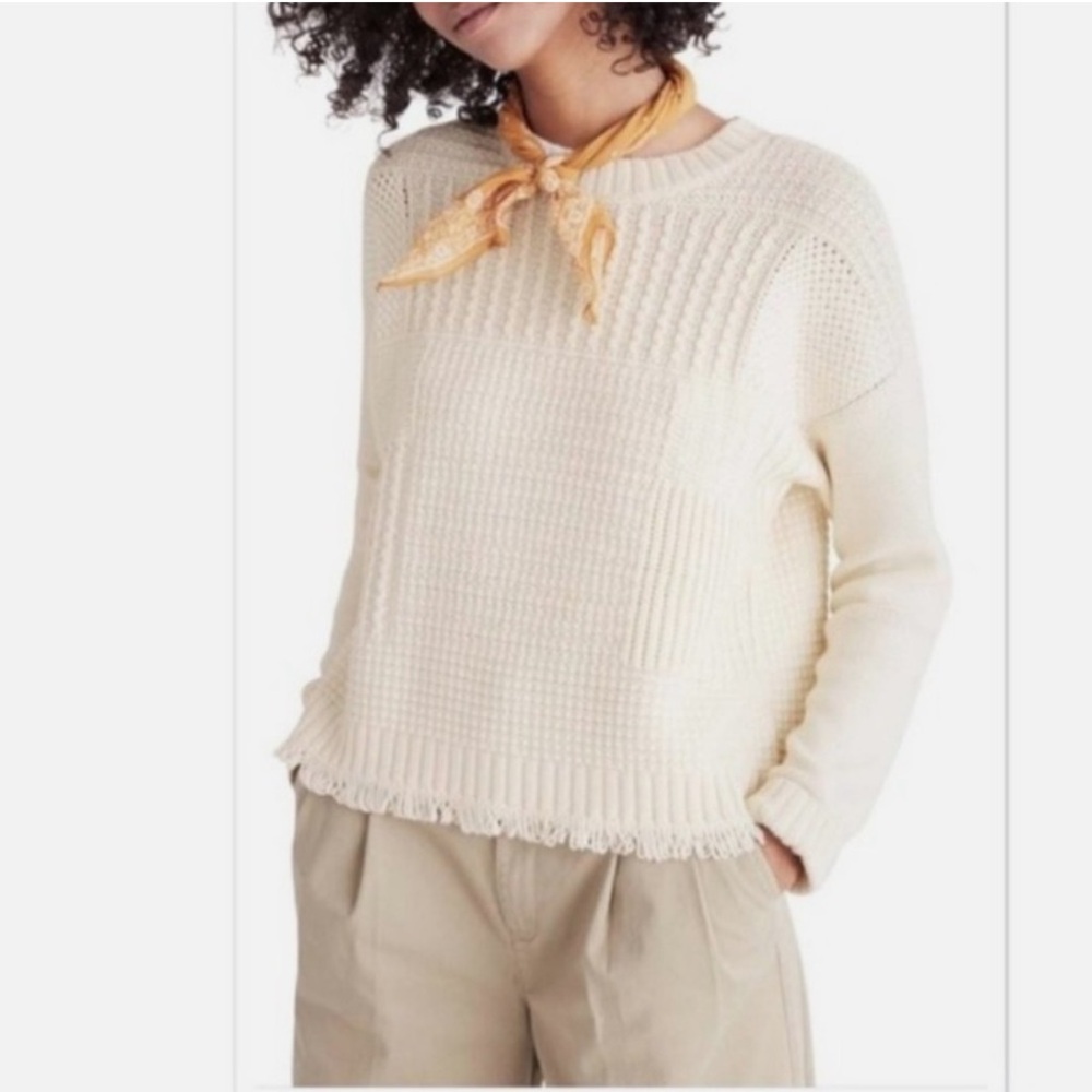 Madewell cream stitchmix patchwork sweater women's size M